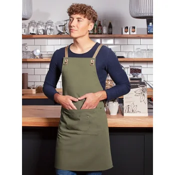 Bib Apron With Crossed Ribbons And Big Pocket
