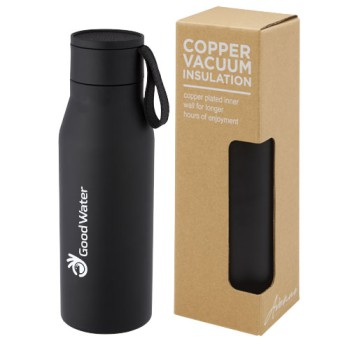 Borraccia termica in acciaio inossidabile da 500 ml con isolamento sottovuoto in rame, coperchio e cinturino in finta pelle L