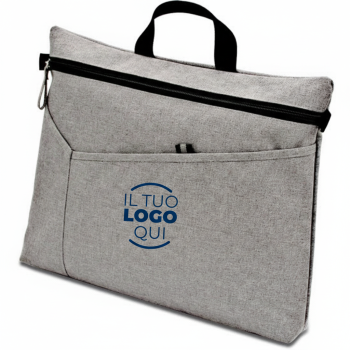 Borsa portadocumenti grigio melange con tasca zip in poliestere 600D