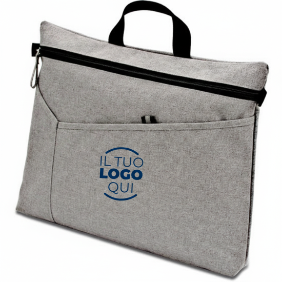 Borsa portadocumenti grigio melange con tasca zip in poliestere 600D