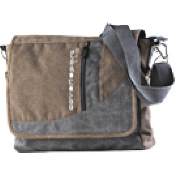 Borsa tracolla " coveri sport" in canvas grigio con inserti marrone 5 tasche logo ricamato