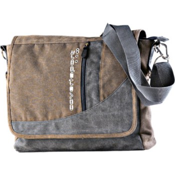 Borsa tracolla " coveri sport" in canvas grigio con inserti marrone 5 tasche logo ricamato
