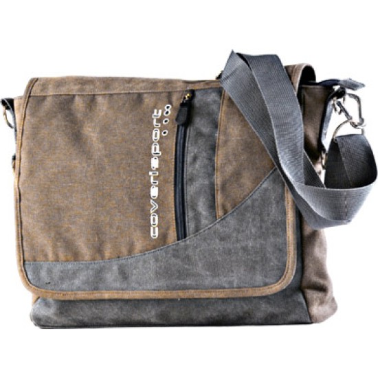 Borsa tracolla " coveri sport" in canvas grigio con inserti marrone 5 tasche logo ricamato