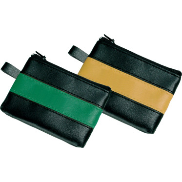 Borsellino p.chiavi in pvc nero con bandina colorata verde