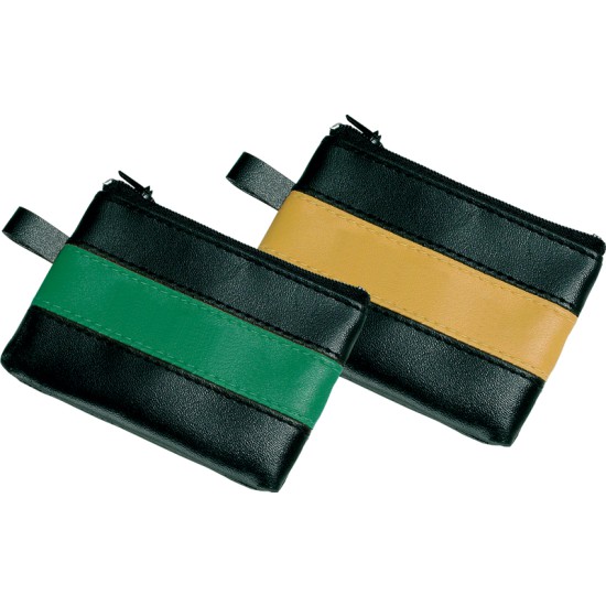 Borsellino p.chiavi in pvc nero con bandina colorata verde