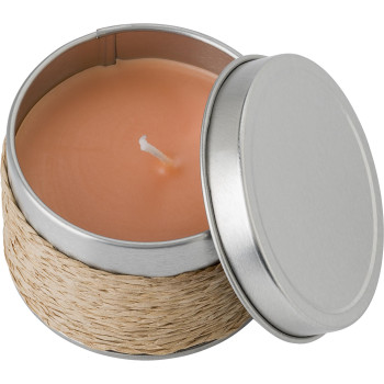 Candela profumata in scatola di metallo rivestita in corda Zora