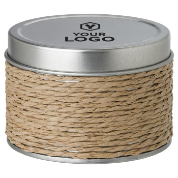 Candela profumata in scatola di metallo rivestita in corda Zora