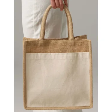 Cotton Pocket Natural Starched Jute Midi Tote
