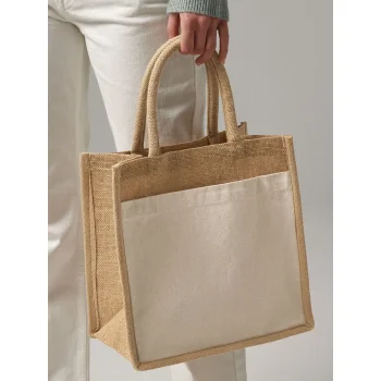 Cotton Pocket Natural Starched Jute Midi Tote