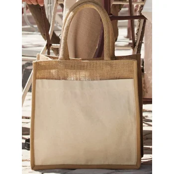 Cotton Pocket Natural Starched Jute Midi Tote