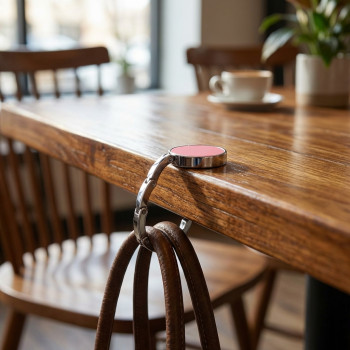 Gancio per appendere borsetta in metallo cromato con etichetta colorata