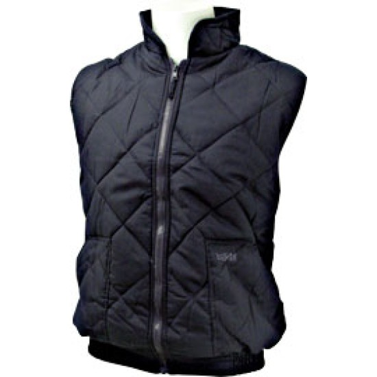 Gilet imbottito in colore blu trapuntato. Chiusura con zip centrale, tasche esterne, girovita elasticizzat0. Confezione in nylon.