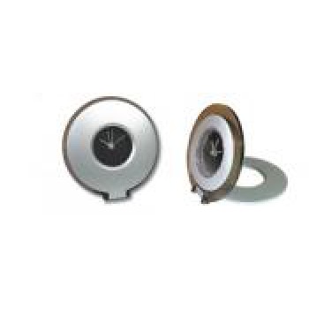 Orologio sveglia da viaggio in plastica silver nero. Batteria inclusa.Scatola confezione silver.