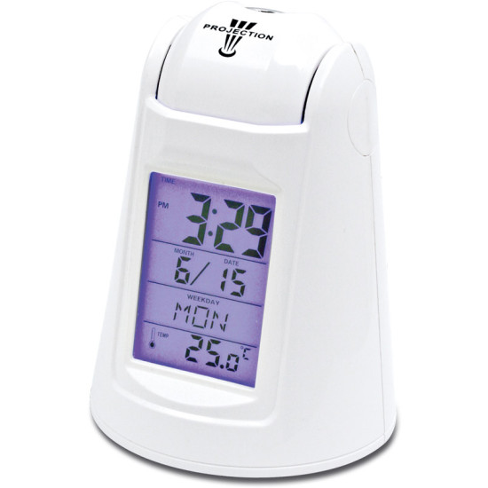 Orologio sveglia parlante con termometro e proiezione dell'ora in colore bianco