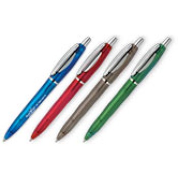 Penna sfera  a scatto fusto in plastica satinata, particolari silver cromati e satinati . Refil blu.Confezione in polybag.