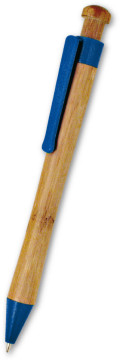 Penna sfera a scatto in bamboo con dettagli colorati e refil blu