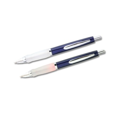 Penna sfera scatto in metallo blu impugnatura silicone trasparente con luce rossa refil blu