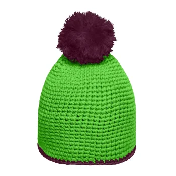 Pompon Hat with Contrast Stripe