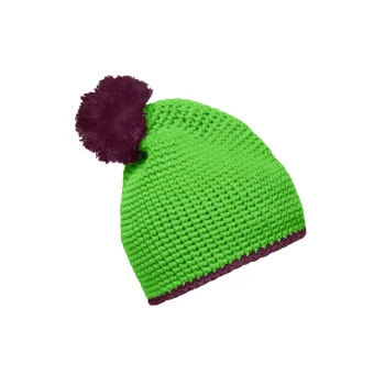 Pompon Hat with Contrast Stripe