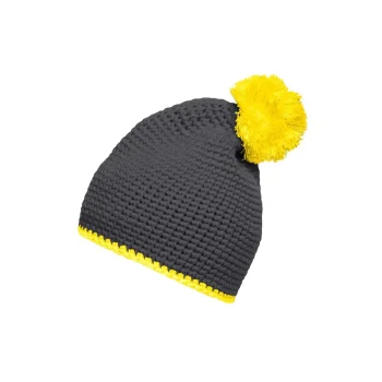 Pompon Hat with Contrast Stripe