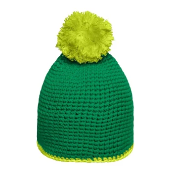 Pompon Hat with Contrast Stripe