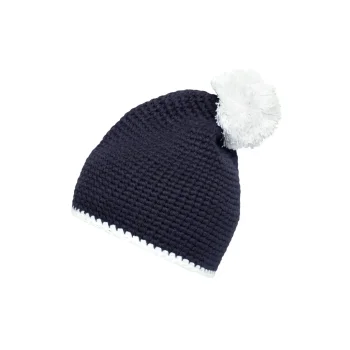 Pompon Hat with Contrast Stripe