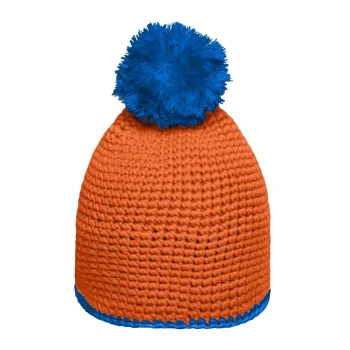 Pompon Hat with Contrast Stripe