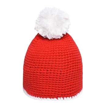 Pompon Hat with Contrast Stripe