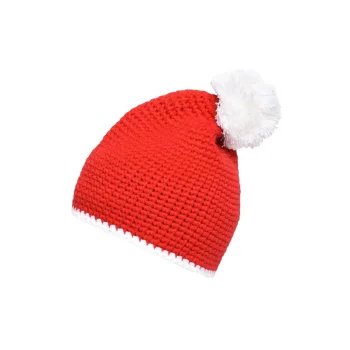 Pompon Hat with Contrast Stripe