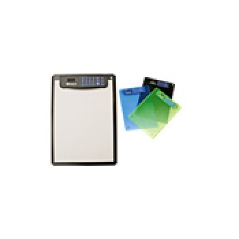 Portablocco in plastica trasparente con calcolatrice ed euroconvertitore. Confezione in scatoletta.