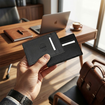 Portacarte di credito in pelle pieno fiore con tasche frontali e posteriori