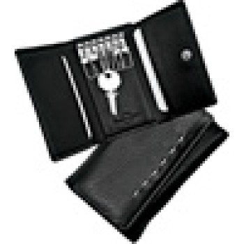 Portachiavi  "WRC" in pelle nera. Confezione cartoncino bianco stampato "WRC".