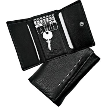 Portachiavi  "WRC" in pelle nera. Confezione cartoncino bianco stampato "WRC".