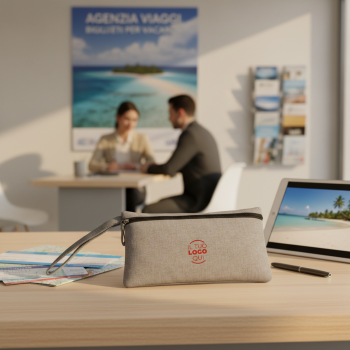 Portadocumenti personalizzabile in polyestere grigio melange con tasca trasparente