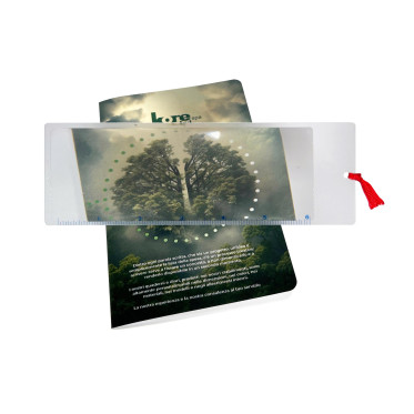 Righello  segnalibro con lente d'ingrandimento.