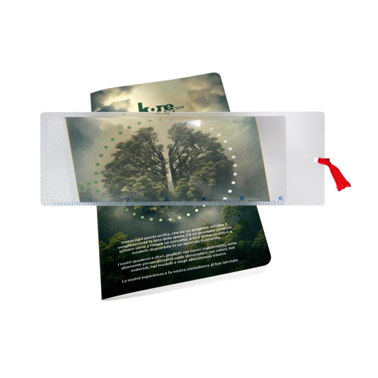 Righello  segnalibro con lente d'ingrandimento.