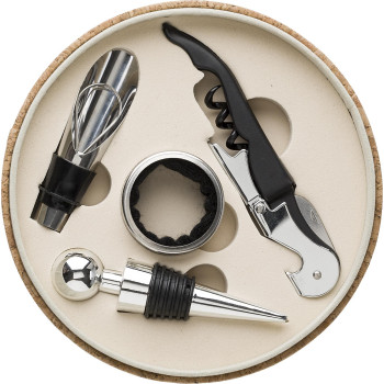 Set vino de PU com aspeto de cortiça con 4 accessori Milana