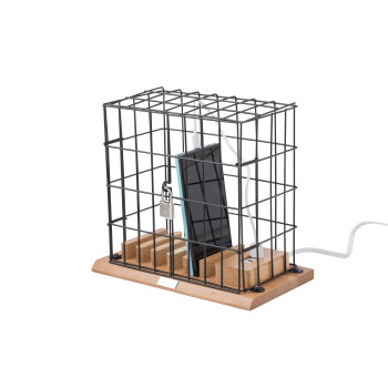 Supporto per smartphone in gabbia, in legno ed alluminio Adam