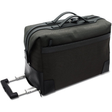 Valigia trolley Eagol in pelle e nylon nera con chiusura a combinazione