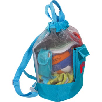 Zainetto spiaggia trasparente retinato finiture azzurre