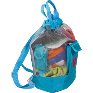 Zainetto spiaggia trasparente retinato finiture azzurre