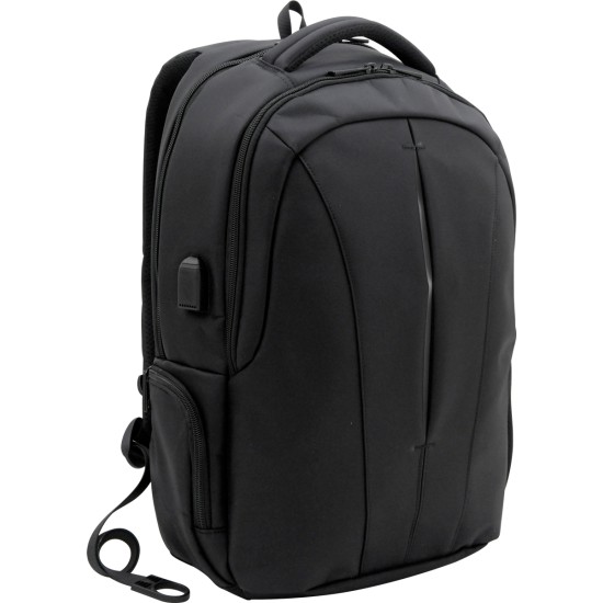 Zaino Portacomputer,con spallacci imbottiti e regolabili con ampie tasche. Vano portacomputer imbottito chiusura antifurto con uscita usb.